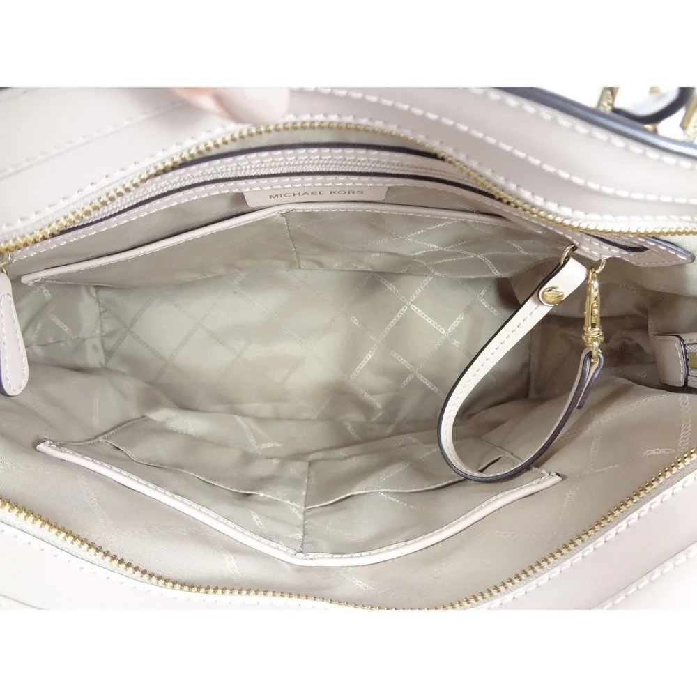 Michael‎ Kors Aria Large Jet Set Travel Brown MK Logo Tote Bag Powder Blush Trim